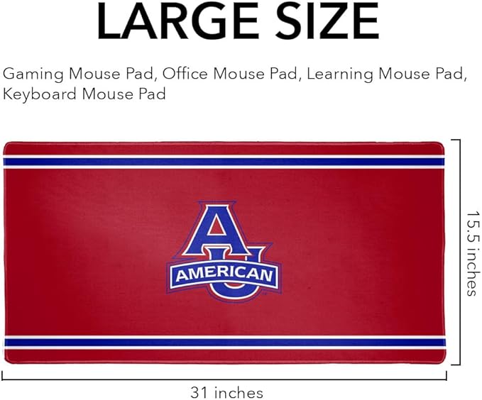 American University Eagles Primary Logo Stripes Large Gaming Mouse Pad Desk Mat with Stitched Edges Non-Slip Base for Gamer Home and Office 31.5 x 15.7