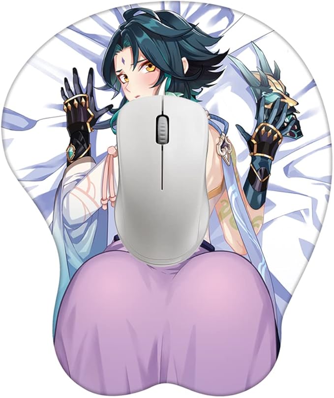Genshin Impact Xiao Zhongli Mouse Pad with Wrist Support Comfort Silica Gel Wrist Rest Support Mat Mice 3D Mouse Pad Non-Slip PU Base for Computer (Xiao)