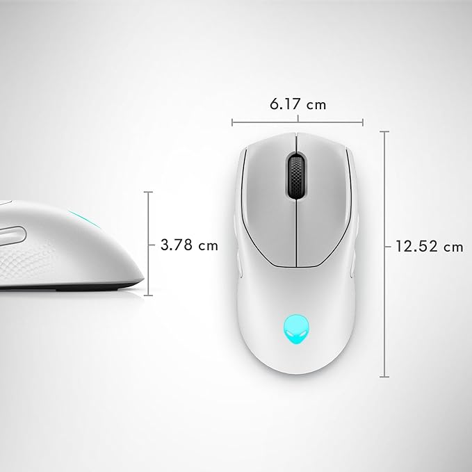 Alienware AW720M Tri-Mode Wireless Gaming Mouse - 2.4GHz Wireless Bluetooth 5.1 26000 DPI 8-Fully Programmable Buttons Magnetic Snap Charging Adapter USB-A to USB-C Cable - Lunar Light
