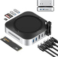 Mac mini M4 Dock with NVMe SSD Enclosure 40Gbps 8TB SSD Support 10-in-2 USB-C Hub with 2×USB-A USB-C 10Gbps 2×USB-A 5Gbps HDMI DP SD/TF Reader Magnetic Cover