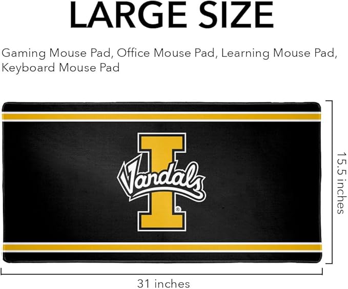 University of Idaho Vandals Primary Logo Stripes Large Gaming Mouse Pad Desk Mat with Stitched Edges Non-Slip Base for Gamer Home and Office 31.5 x 15.7