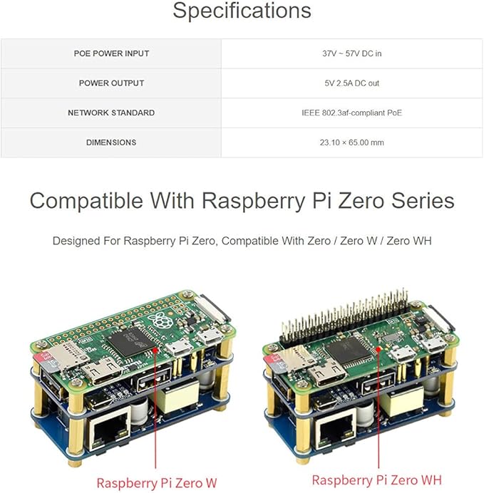 PoE Ethernet/USB HUB Hat for Raspberry Pi Zero/Zero W/Zero WH 3X USB 2.0 Ports 10M/100M RJ45 Port 802.3af-Compliant