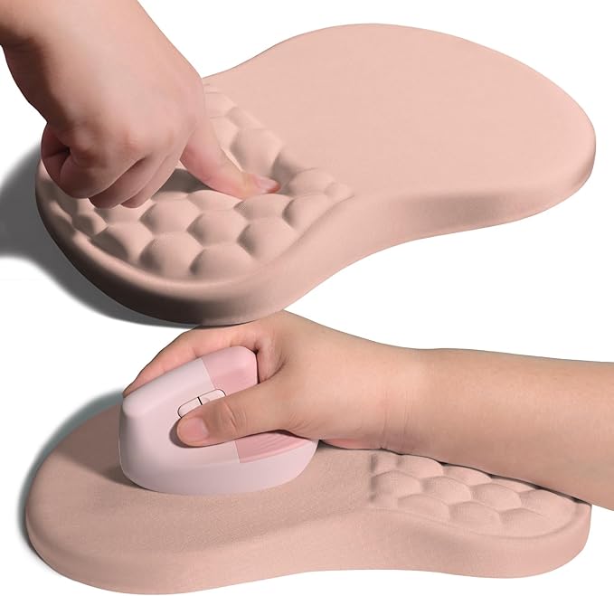 Ergonomic Joint Wrist Support Mouse Pad with Memory Foam Cushion Massage Bump Carpal Tunnel Pain Relief Mousepad Slope Design for Wrist Rest 11.8x7.9 in Rose Pink