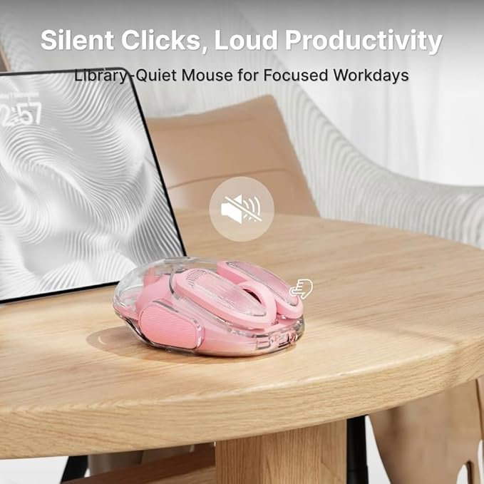 EWEADN Q9 Wireless Clear Mouse Dual Mode Bluetooth &amp 2.4G USB Computer Mouse with RGB Lighting Silent Clicks Multi-Device Compatibility for Laptop PC MacBook iPad Cute Mouse-Pink