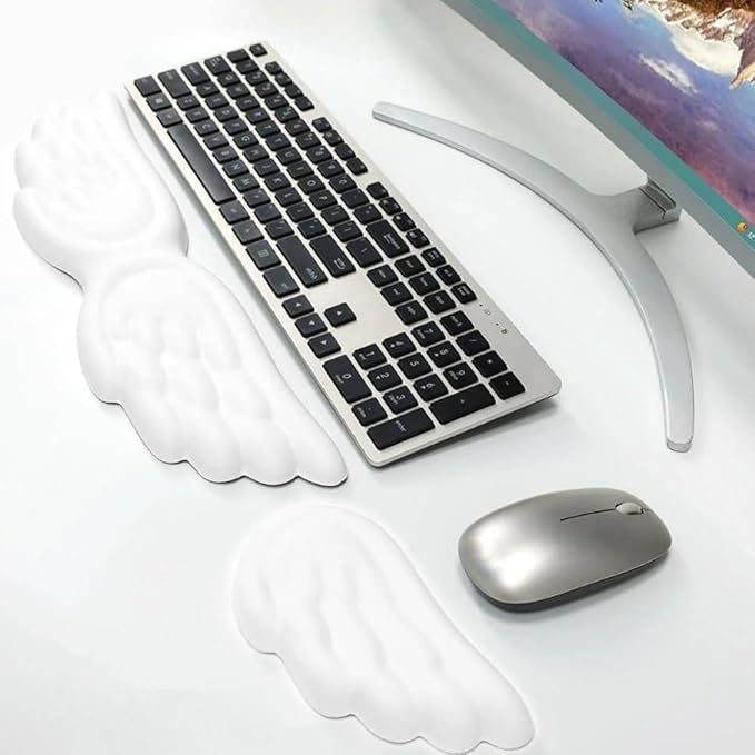Angel Wings Keyboard Wrist Rest &amp Mouse Wrist Rest Set Memory Foam Cushion Durable Non-Slip Soft Support for Comfortable Typing