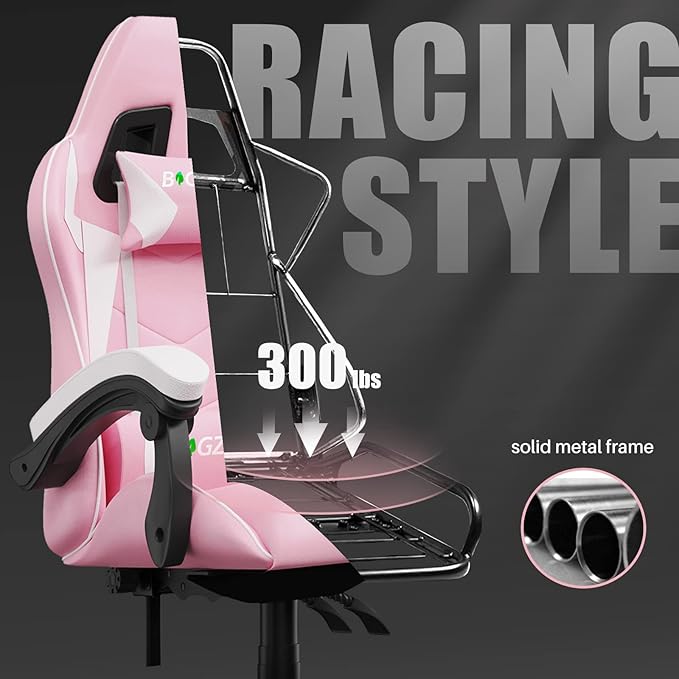 Pink Gaming Chair High Back Ergonomic Computer Gamer Chair with Headrest and Lumbar Support Racing Style Reclining Game Chair for Adults Kids