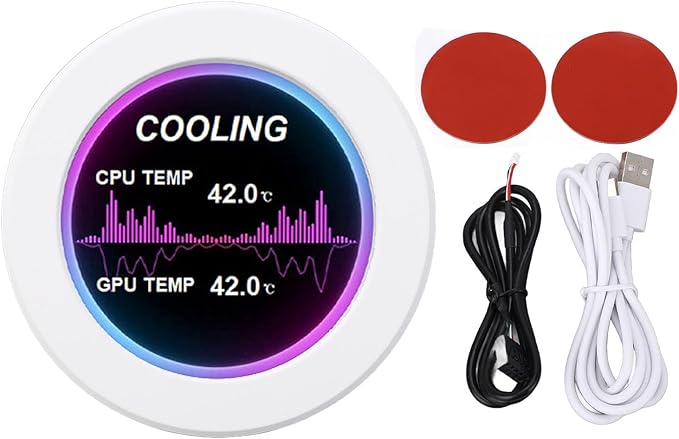 Round IPS LCD Display for PC Hardware and Watercooler Monitoring - 2.1 Inch 480x480 Resolution Screen - CNC Machined Aluminum Alloy Shell in White - 360 Degree Rotation and Type C