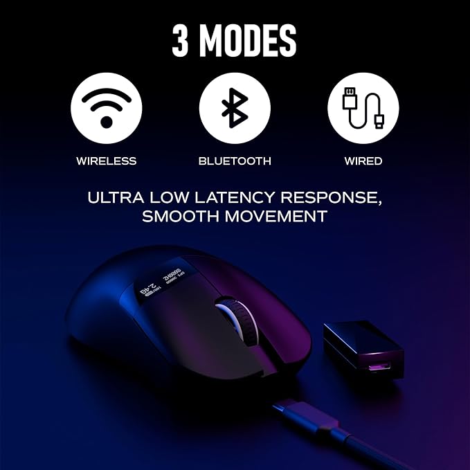 Chilkey Wireless Mouse Glacier LW 8K M Gaming Mouse with OLED Screen 8K Polling Rate 30000 DPI Optical Tracking 750 IPS Bluetooth 5.2/2.4G/USB-C 49g Super Lightweight 100 Million Clicks