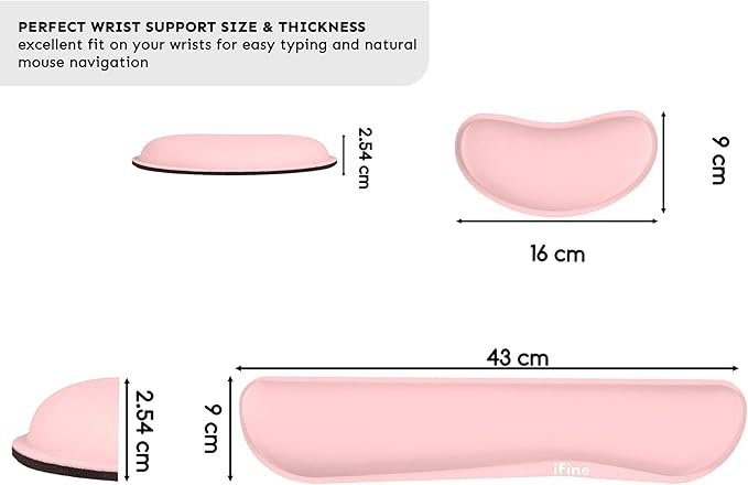 iFine Upgrade Cleanable PU Leather Keyboard Wrist Rest Pad &amp Mouse Wrist Cushion Support for School Office Home Computer Laptop Mac Durable Waterproof Lightweight Pain Relief Typing (Pink 2 Sets)