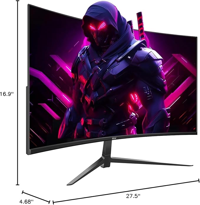 ZZA 27 Inch 280Hz Gaming MonitorFHD Curved Monitor240Hz Curved Monitor1ms Computer MonitorEye-Care Display with HDMIDPFreeSyncWall Mountable for Office and Home