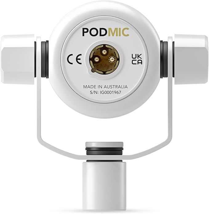 Rode PodMic Dynamic Broadcast Microphone with PSA1+ Microphone Boom Arm WS14 Pop Filter and Premium XLR Cable (White Bundle)