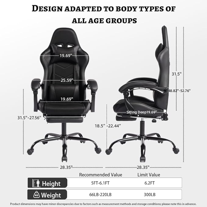 Ergonomic Racing Style Gaming Chair PU Leather High Back PC Office Seat with Lumbar Support Massage Function