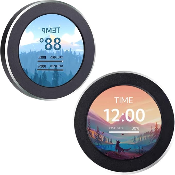 Liquid Cooler LCD Screen - 2.1in Round Secondary Computer Screen 480x480 Watercooler Screen Multi Functional for Desktop Chassis