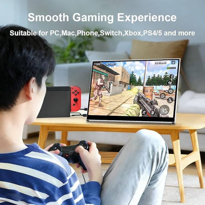 Portable Monitor IPS Small HDMI Display Dual USB-C Low Power External Screen for Laptop PC Mac Switch Rasp Pi Xbox (15.6 IPS 1080P)