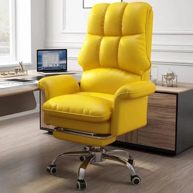 Home Office Chair Ergonomic Task Chairs with Wheels PU Leather Computer Desk Chair Executive Chair with Adjustable Height Swivel Rolling Vanity Chair for Adult (Color : Yellow Size : with Foot r