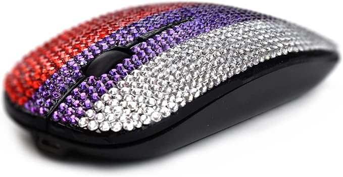 Bling Sparkle Three Colors Design National Flag Crystal Rhinestone Rechargeable Wireless Mouse 2.4G Mouse with USB Receiver for PC Tablet Laptop - Red Blue White