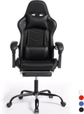 Gaming Chair with Footrest Ergonomic High Back Desk Chair for Adults 155° Recline Massage Lumbar Support &amp Memory Foam Headrest Breathable Mesh PU Leather Adjustable Swivel (Black)