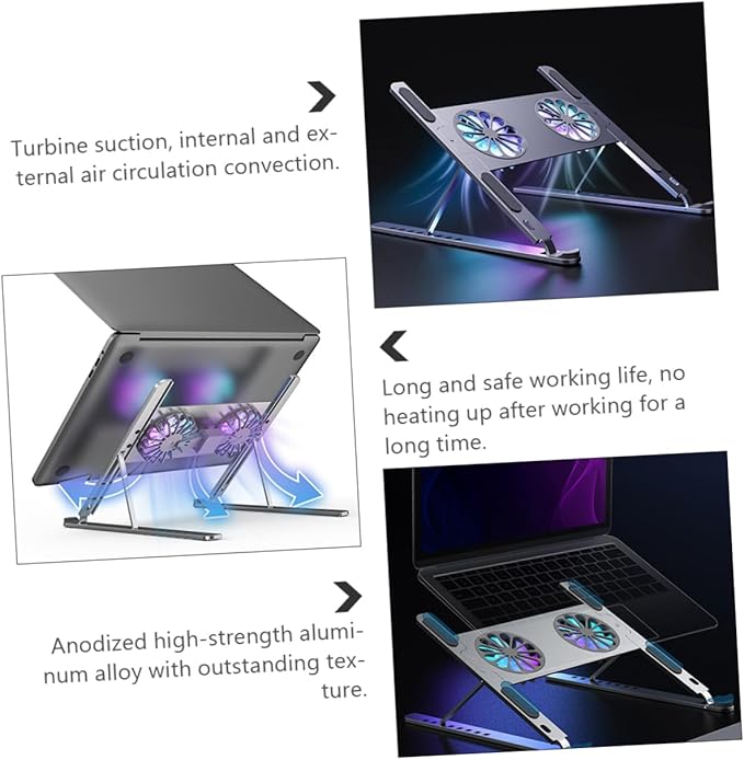 Aluminum Laptop Cooling Bracket Gear Height Adjustment Mute Fan Portable Detachable Laptop Lap Cooler