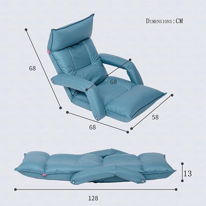 Folding Floor Gaming Chair 5-Poistion Cushioned Adjustable Floor Lazy Sofa Chair W/Breathable Cottonfor Reading Gaming MeditatingA