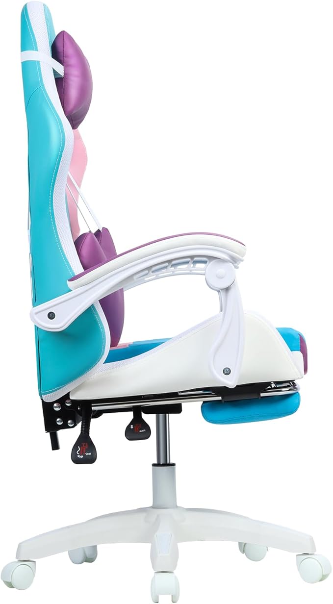 Gaming Chair Computer Chair with Footrest and Massage Lumbar Support Racing Executive Ergonomic Adjustable Swivel Task Chairs with Headrest and Lumbar Support (Pink)