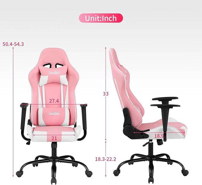 Ergonomic Gaming Chair Video Gamer Chair for Adults/TeensRacing Style Computer Chair with Lumbar Support Adjustable Rolling Desk Chair PU Leather Game Chair