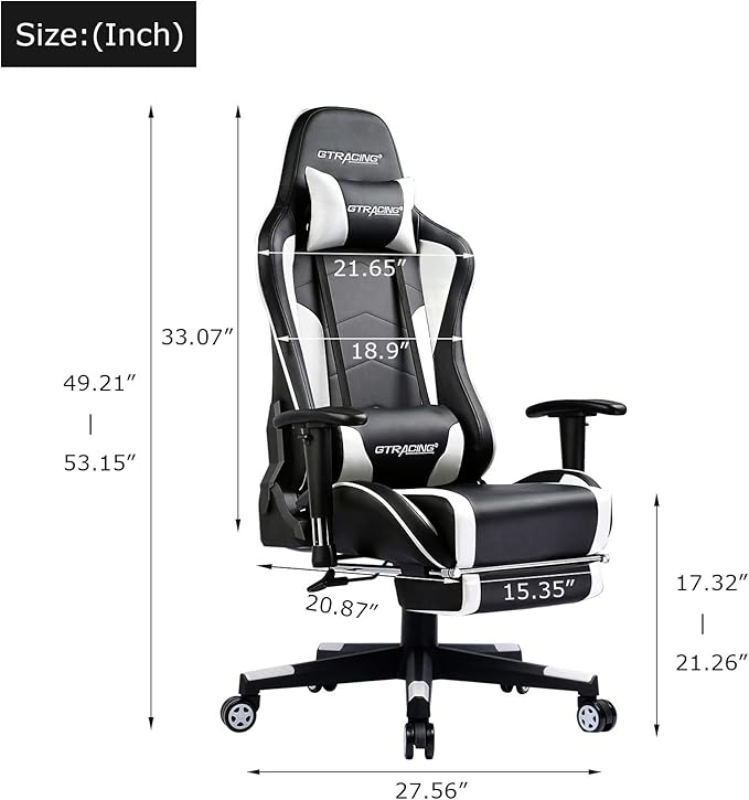 GTPLAYER Gaming Chair with Footrest Speakers Video Game Chair Bluetooth Music Heavy Duty Ergonomic Computer Office Desk Chair