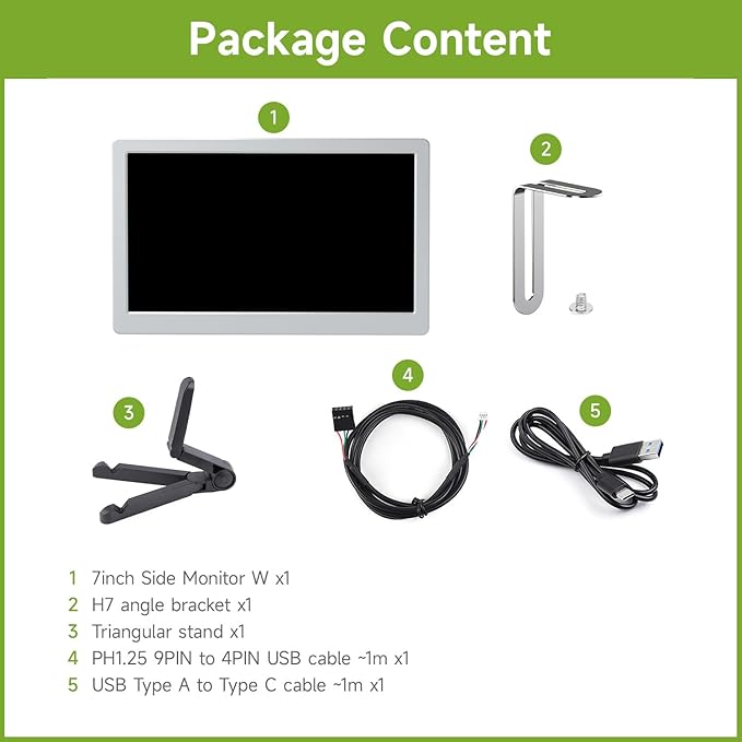 Waveshare 7inch IPS Side Monitor Extended Monitor Windows 7/8/10/11 1024x600 IPS Display Panel Supports Horizontal and Vertical Flip Up to 170° Viewing Angle USB One-Cable Connection Silver