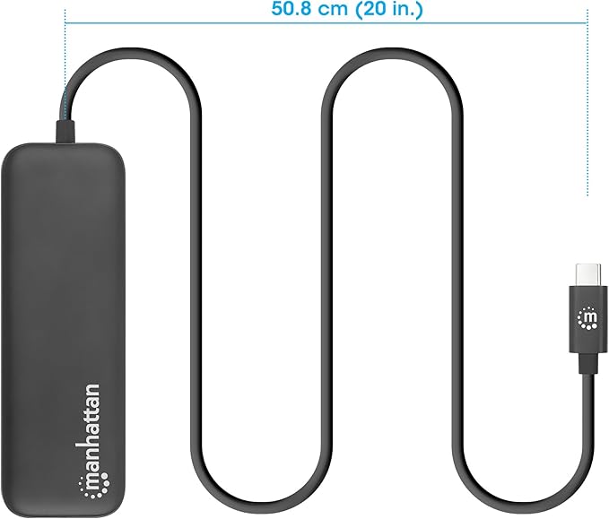 Manhattan 5 in 1 USB C Docking Station Hub – Long 20 in Cord - 100W PD 4k HDMI 2 USB-A 3.0 1 USB-C 5Gbps Data Port - Multiport Adapter for MacBook Air Pro &amp Type C Devices–3 Yr Mfg Warranty-130
