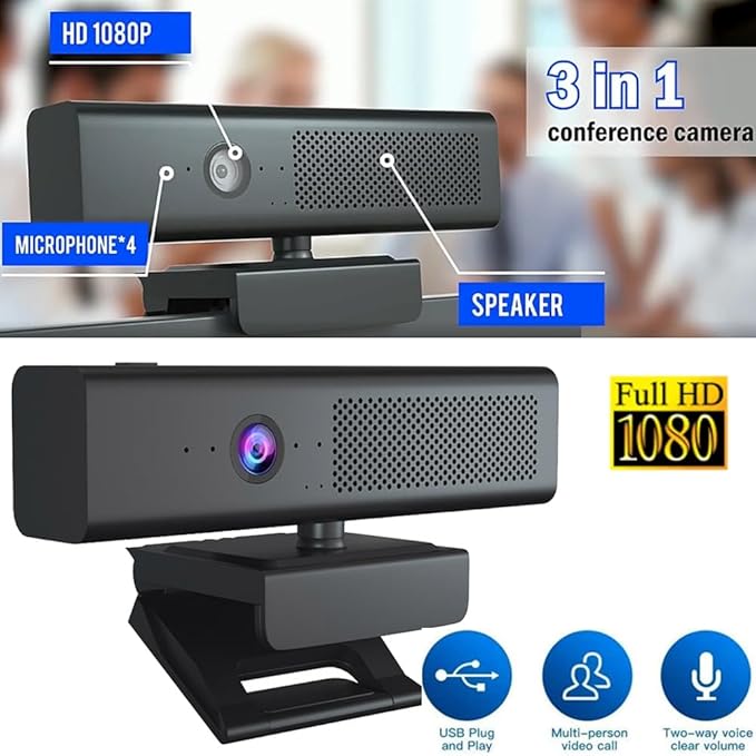 1080P USB Webcam Computer Camera with HiFi Speaker Microphone Computer Camera Video Conference Camera Parts for PC Laptop Black 500438359