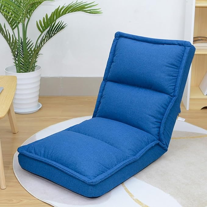 Floor Chair Folding Gaming Chair with Back Support 42 Adjustable Positions Lazy Sofa Lounge for Playing Reading Meditating Room Recliner for Adults Kids(/Blue A)
