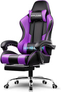 GTPLAYER Gaming Chair Computer Chair with Footrest and Lumbar Support Height Adjustable Game Chair with 360°-Swivel Seat and Headrest and for Office or Gaming (Faux Leather Purple)