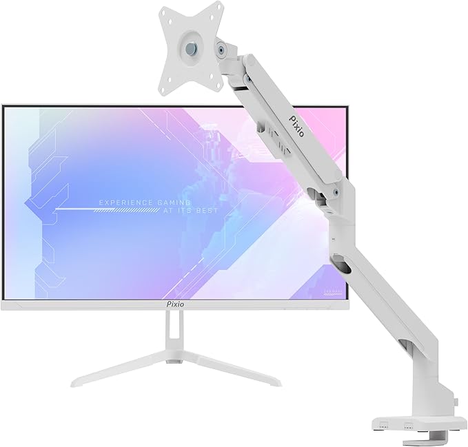 Pixio PX248 Wave White 24 inch 200Hz Refresh Rate FHD 1080p Resolution Fast IPS Panel 1ms GTG Response Time Gaming Monitor and PS1S Wave White Single Monitor Arm - Fits up to 32 inches and 19.8lbs