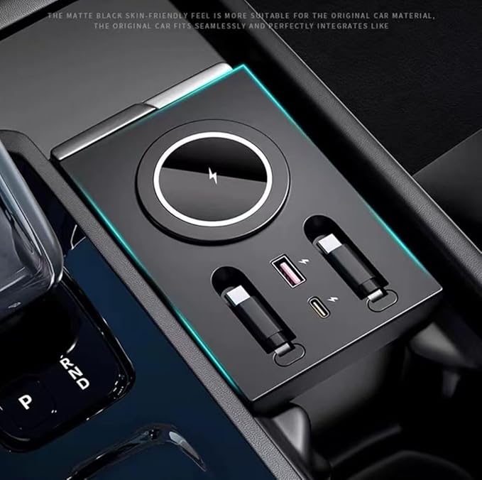 USB Hub Wireless Charger for Volvo xc60 xc90 s90 v90 s60 v60 Retractable Hub Docking Station with Fast Charging Cable Multi Port Accessories Docking Station of Center Console (tuozhanwu-A)