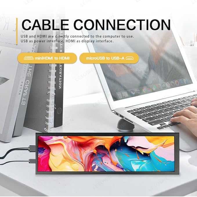 8.8 inch Monitor PC Case Temperature Display mini Ultra Wide Secondary Screen Long Stretched Bar Display AIDA64 PC Sensor Panel 1920x480 Small Temp Monitor for RPi CPU Monitoring