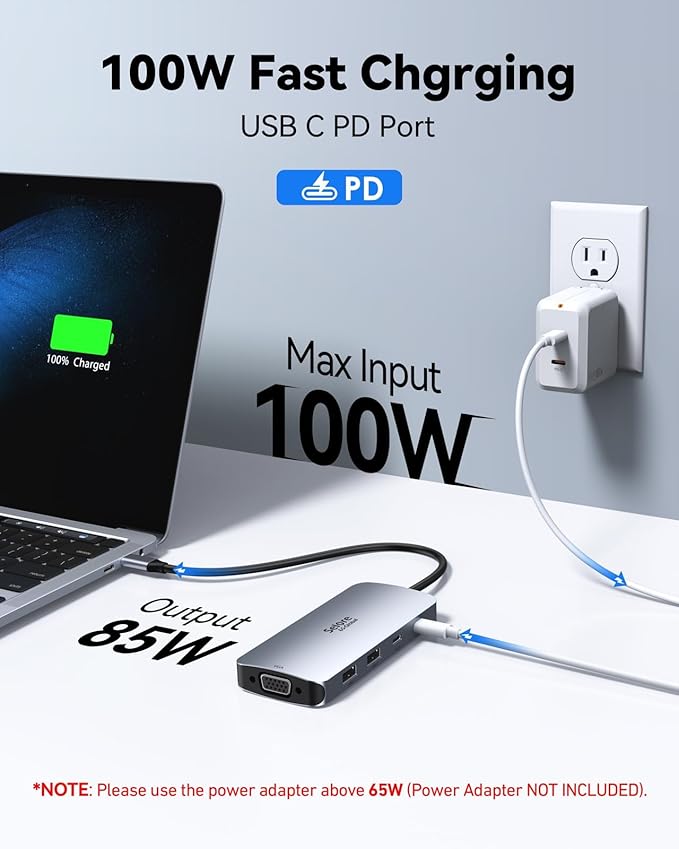 USB C Docking Station Dual DisplayPort Monitor USB C Hub DisplayPort with 2 DP HDMI VGA 100W PD Charging USB-A/C 2.0 Ports - Multi Monitor Adapter for Dell HP Lenovo and More