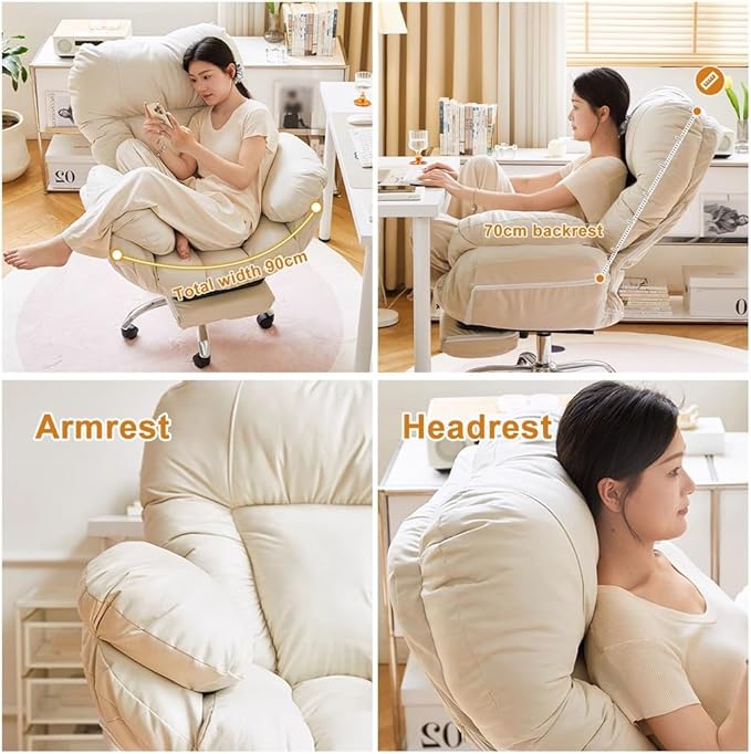 YCKEGEW Lazy Sofa Gaming Chair Office Chairs Recliner Chair for BedroomStudy Chair Ergonomic Lift Chair Backrest Reclinable Home Office Desk Chairs Computer Chair(Light GreyWithout)
