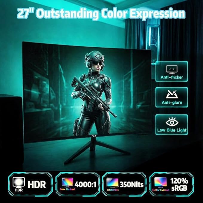 ZZA 27 Inch Curved 280Hz Gaming Monitor 1800R Curved Computer Gaming Monitor FHD 1080P 4000:1 120% sRGB 1Ms GTG|FreeSync|HDR|Low Blue Light|HDMI DP| VESA Support 100x100mm(No Speakers)