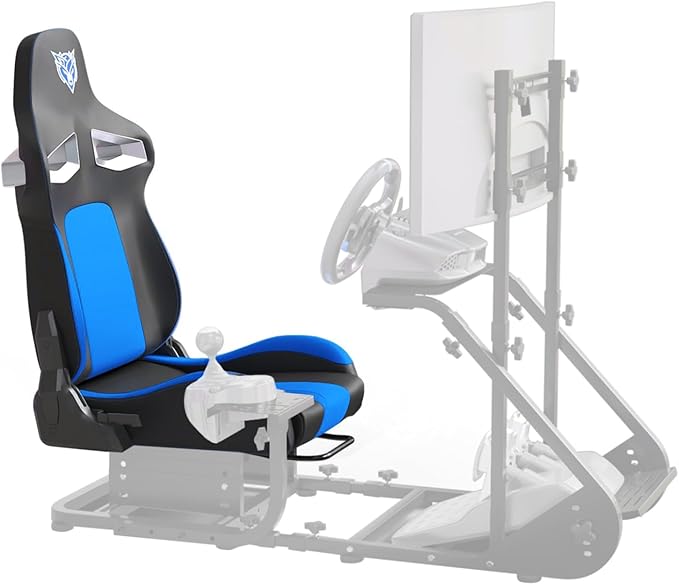 Universal PVC Bucket Style Reclinable Sport Pu Leather Simulator Racing Seat with Adjustable Lock Slide Iron PVC Black+Blue Rock Solid Stable Structure Gaming Enthusiast