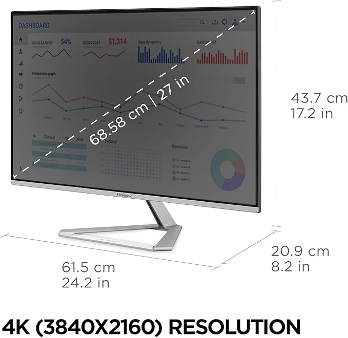 ViewSonic VX2776-4K-MHDU 27 Inch 4K UHD IPS Monitor 65W USB C HDR10 Content Support Thin Bezels HDMI and DisplayPort