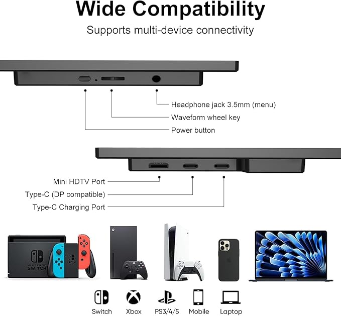 Portable Monitor 14 inch 2.2K QHD USB C HDMI Ultra-Slim IPS Travel Display &amp Speakers HDR Plug&ampPlay External Monitor for Laptop PC PhoneMac