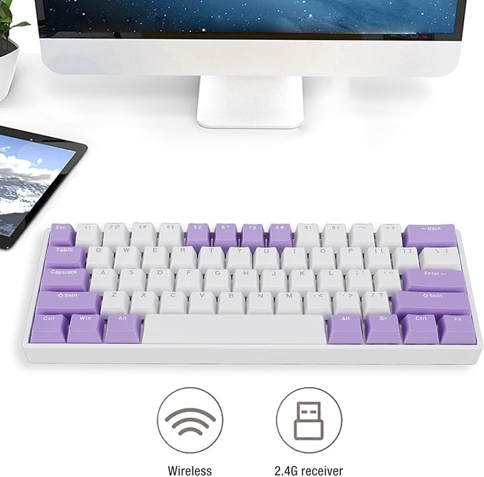 Zunate 61 Keys Red Switch Mechanical Gaming Keyboard RGB Backlit USB C Wired Gaming Keyboard for PC Laptop with White Shell and Blue and White Keycaps for Systems