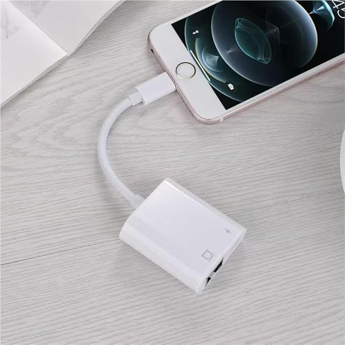 2-in-1 8-pin Lightning to RJ-45 Ethernet and USB-C Adapter - MFi Certified
