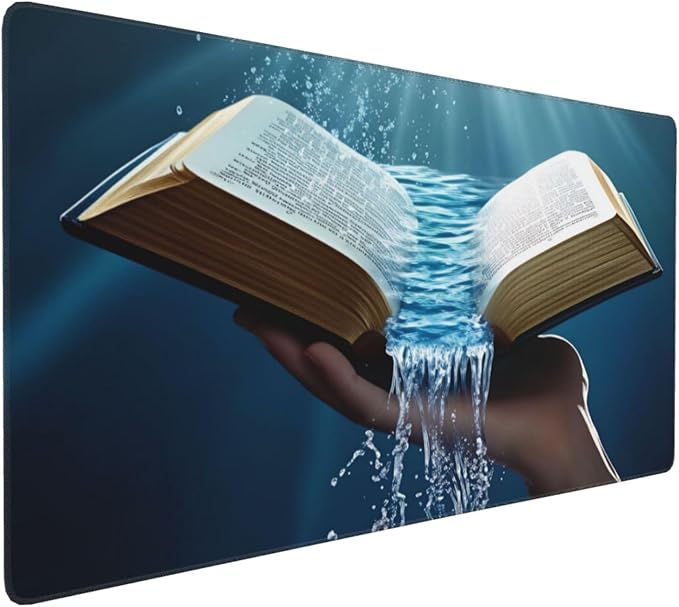 XXL Gaming Mouse Pad Extended (35.5X16) Open Bible with Water Flow Large Non-Slip Desk Mat Water-Resistant Keyboard Mousepad for Office &amp Home