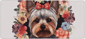 Gaming Mouse Pad Extended Full Keyboard Mat with Stitched Edges Anime Large Desk Pad with Non-Slip Base Yorkie Floral Mouse Mat for Gaming and Office 16 x 35.5 inches Mousepad
