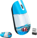 Wireless Mouse with Liquid Water Section &amp Floater Animal Portable Retro Silent Cute Aqua Mouse with USB Receiver Lightweight 1000DPI Optical Clear Water Mice for Laptop PC Computer (Blue Clownfi