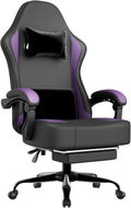 Gaming Chair with Pocket Spring Cushion and Footrest PU Leather Game Chair Adjustable Headrest Home Office Desk Chairs Comfortable Ergonomic Computer Chairs - Purple