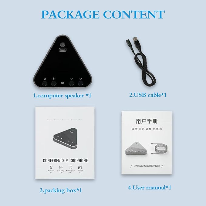 Conference Speaker and Microphone Bluetooth Speakerphone with 360° Voice Pickup USB-C Plug &amp Play Compatible with Leading Platforms for Personal Workspaces