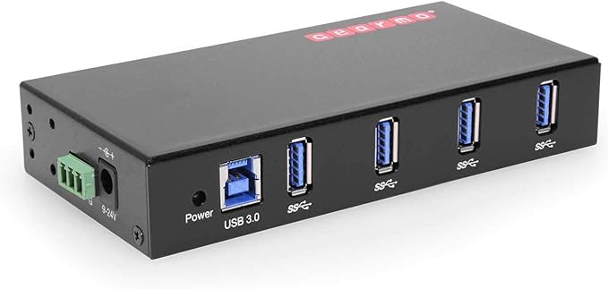 Gearmo USB 3.0 4-Port Hub Industrial DIN Rail &amp Surface Mount 5Gbps Speeds Surge Protection