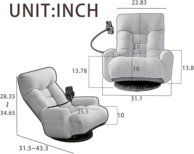 360° Swivel Gaming Floor Chair - 3 Position Adjustable Ergonomic Design with Armrests &amp Phone Holder Perfect for Teens &amp Adults (Beige)