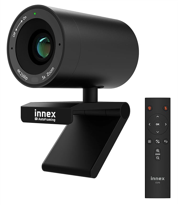 Innex C570 120-Degree Wide Angle Webcam 4K with AI Tracking Auto-Framing ePTZ Webcam with Microphone 5X Digital Zoom Remote Control Privacy Cover Conference Camera for Zoom Microsoft Teams